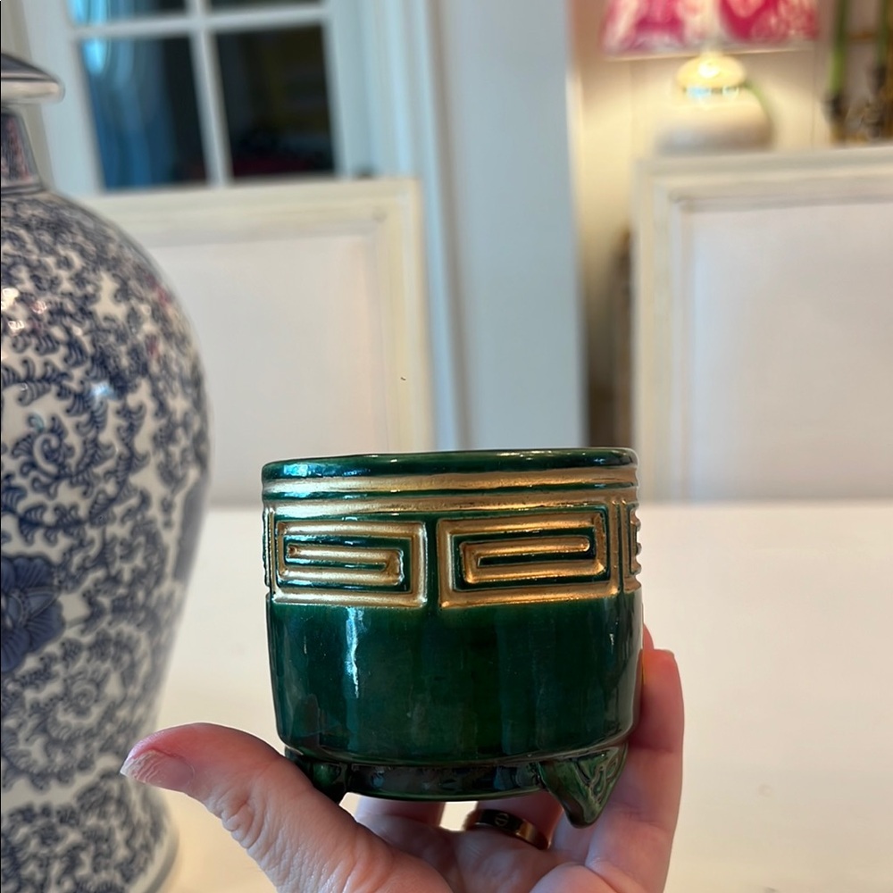 Green and Gold Ceramic Planter